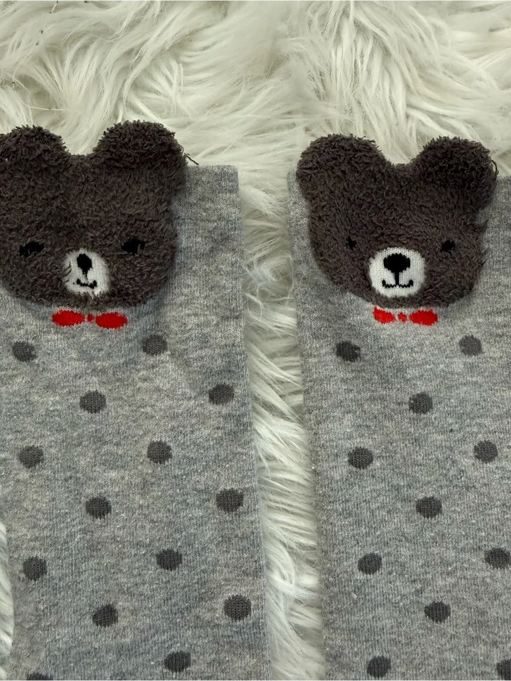 Toddler Cute Polka Dot Fuzzy Knee-High Socks - Blue & Gray Bunny andBear Designs